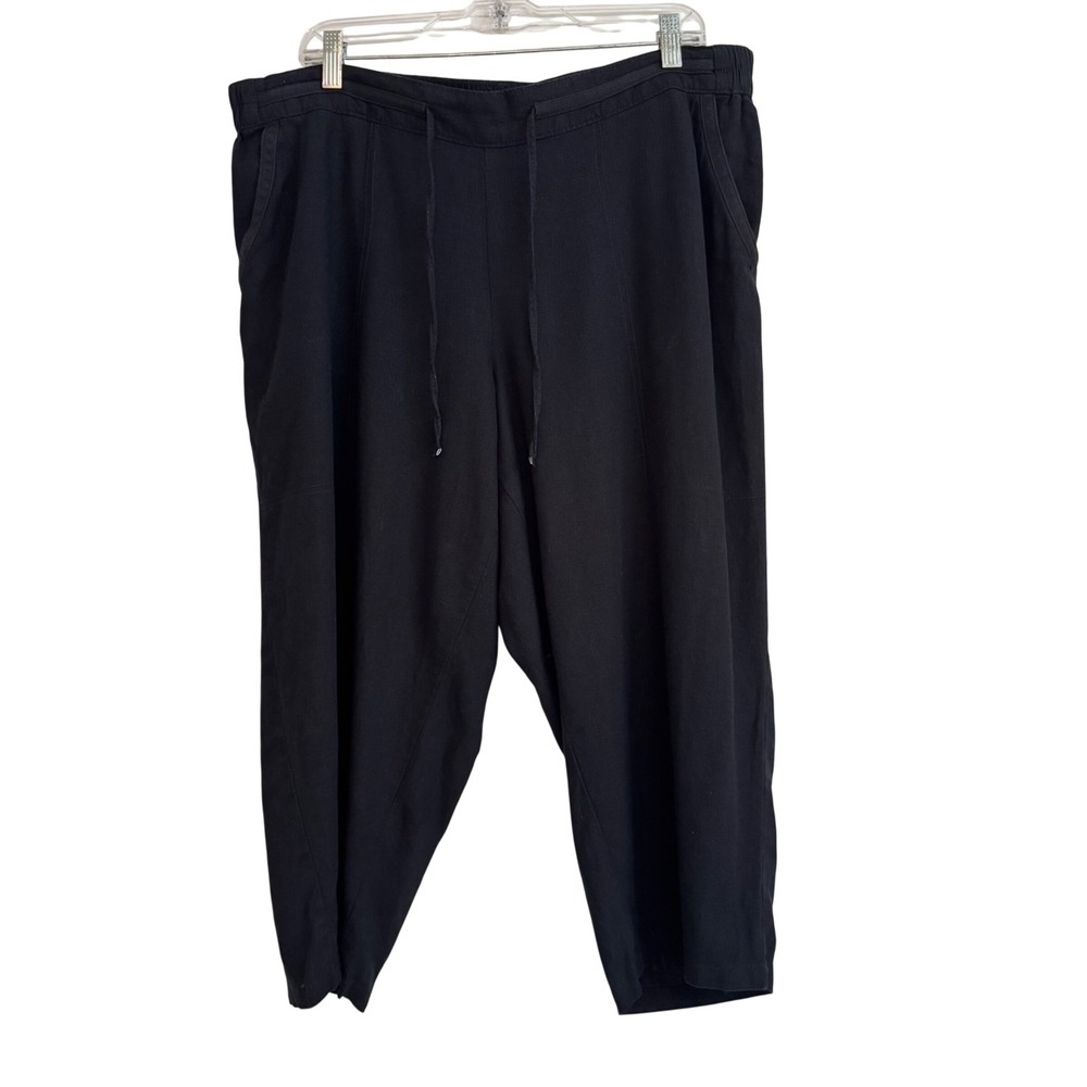 Evans Black Linen Blend Cropped Drawstring Pants Plus Size 20 Tapered Leg